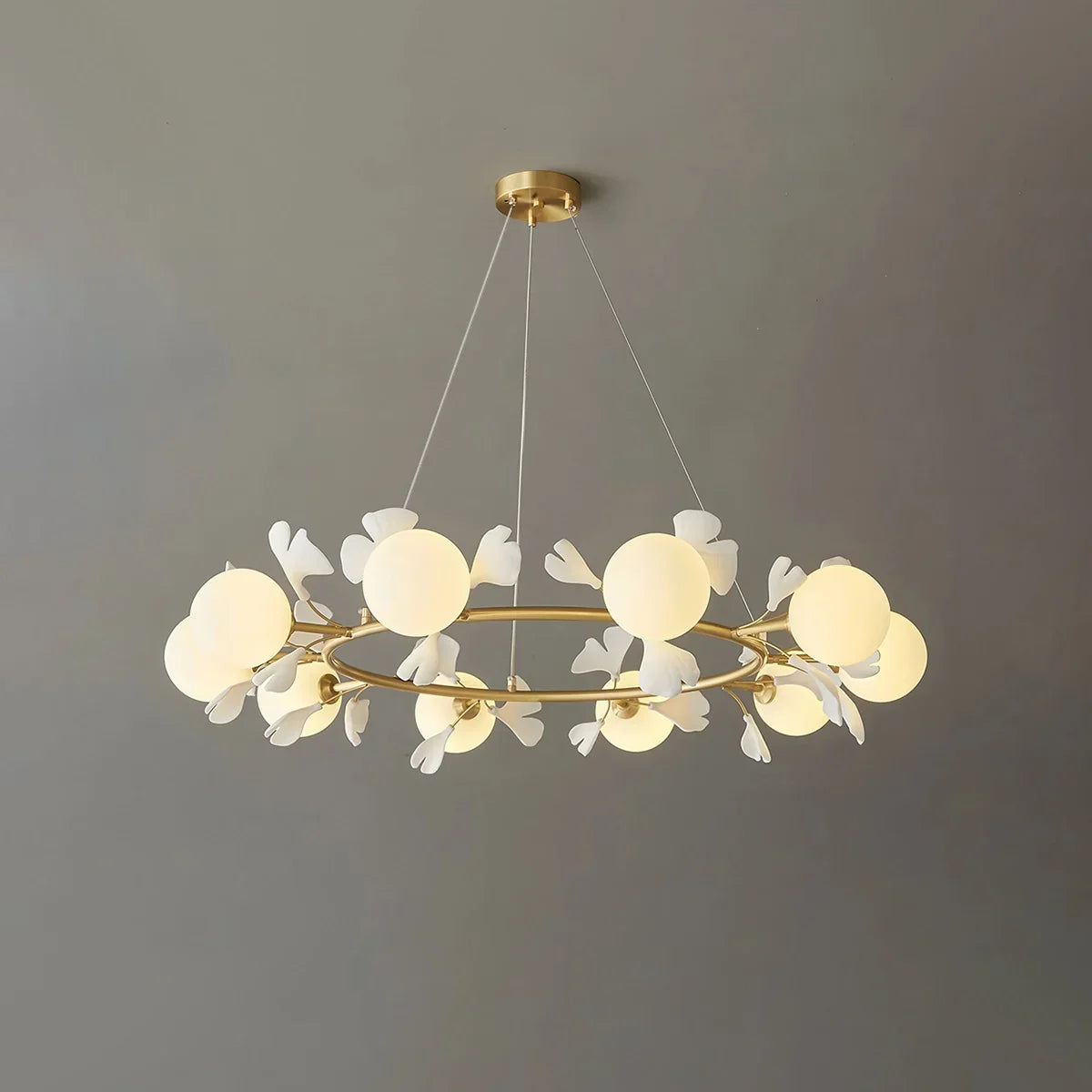 Evander Gingko Chandelier for Dining Area Brass & White 10 Lights
