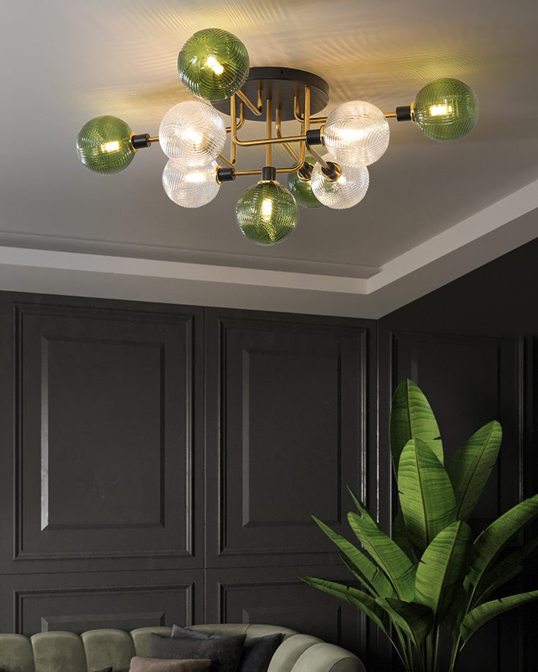Olverai Ribbed Smoked/Green Glass Globe Ceiling Light