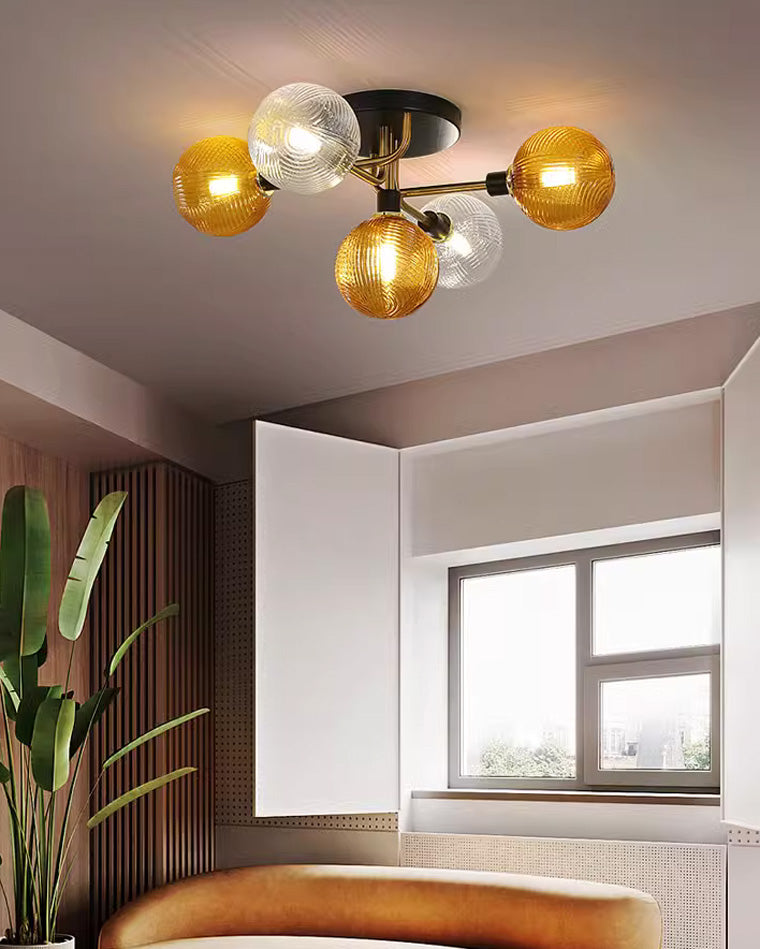 Olverai Ribbed Smoked/Green Glass Globe Ceiling Light
