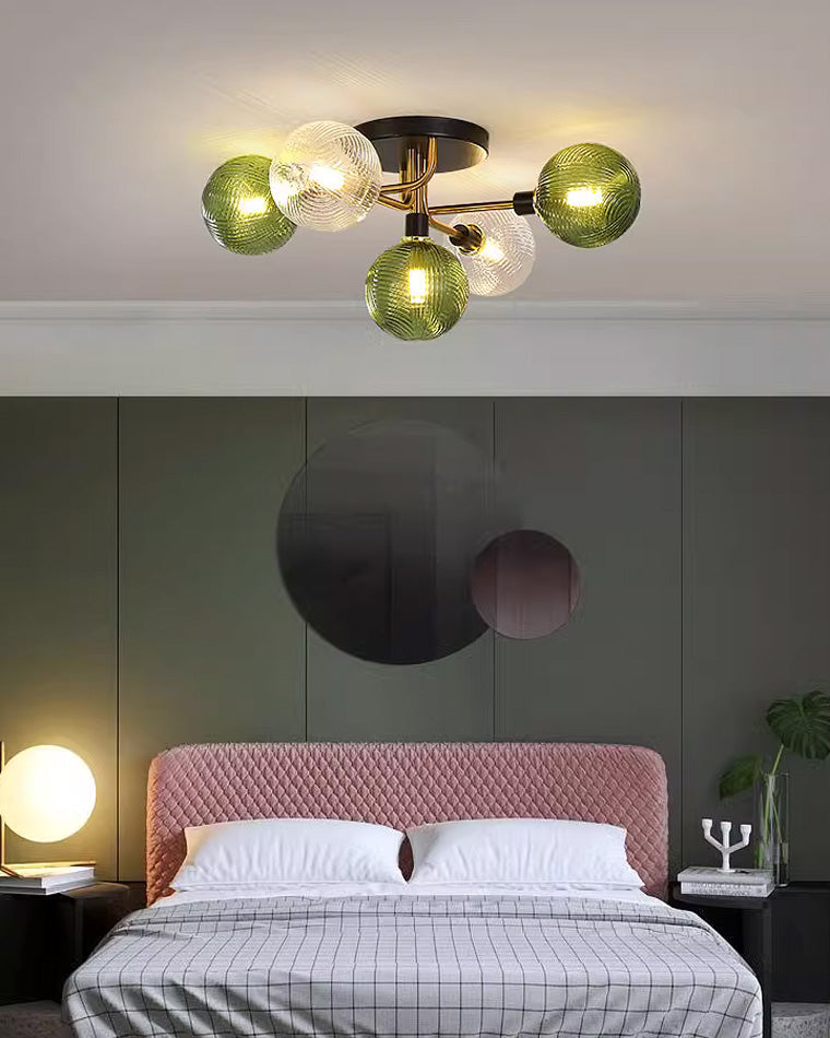 Olverai Ribbed Smoked/Green Glass Globe Ceiling Light