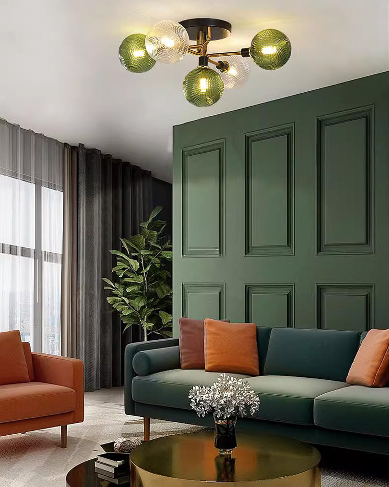 Olverai Ribbed Smoked/Green Glass Globe Ceiling Light