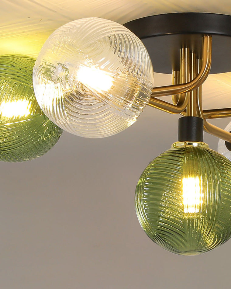 Olverai Ribbed Smoked/Green Glass Globe Ceiling Light