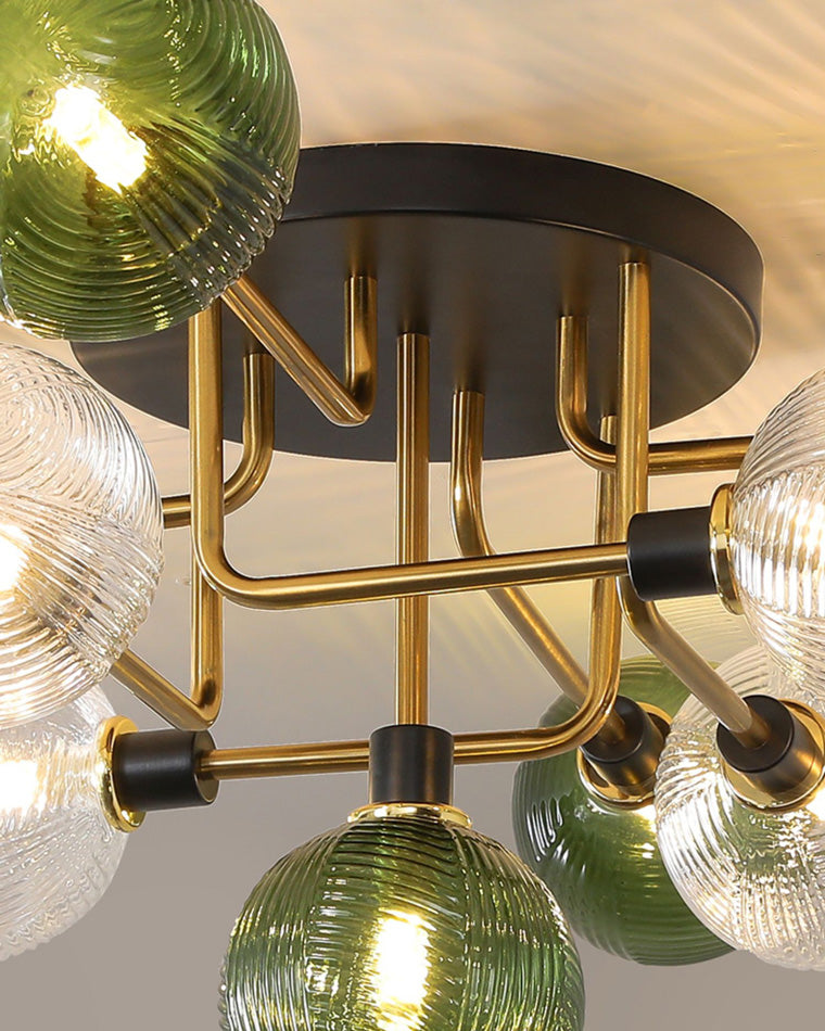 Olverai Ribbed Smoked/Green Glass Globe Ceiling Light