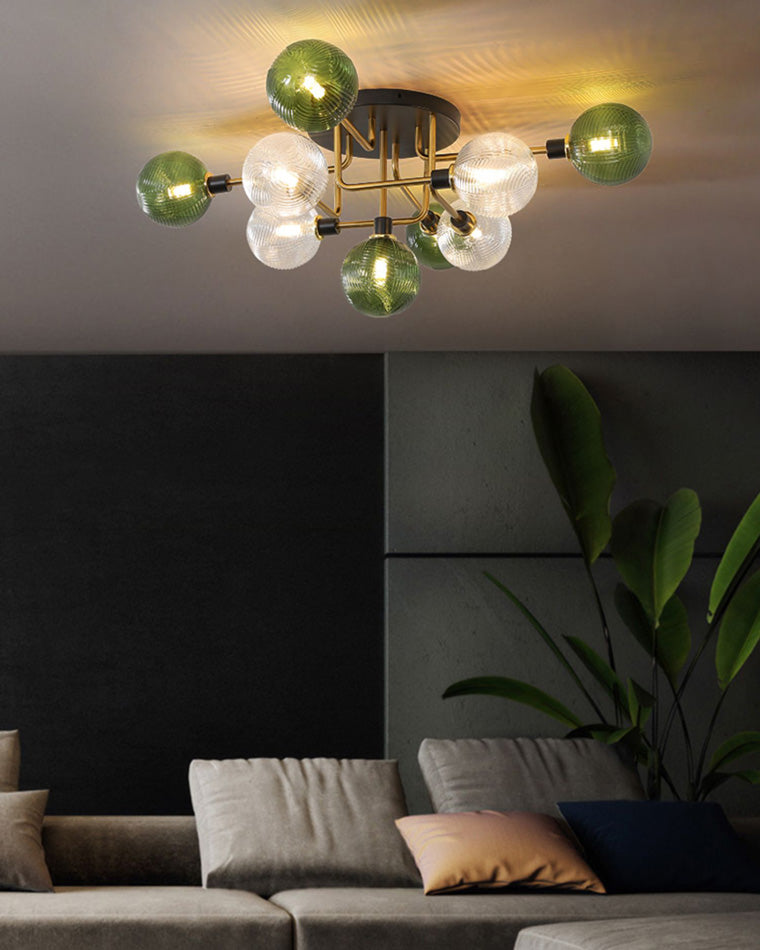 Olverai Ribbed Smoked/Green Glass Globe Ceiling Light