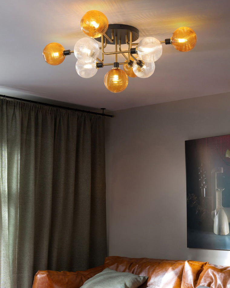 Olverai Ribbed Smoked/Green Glass Globe Ceiling Light