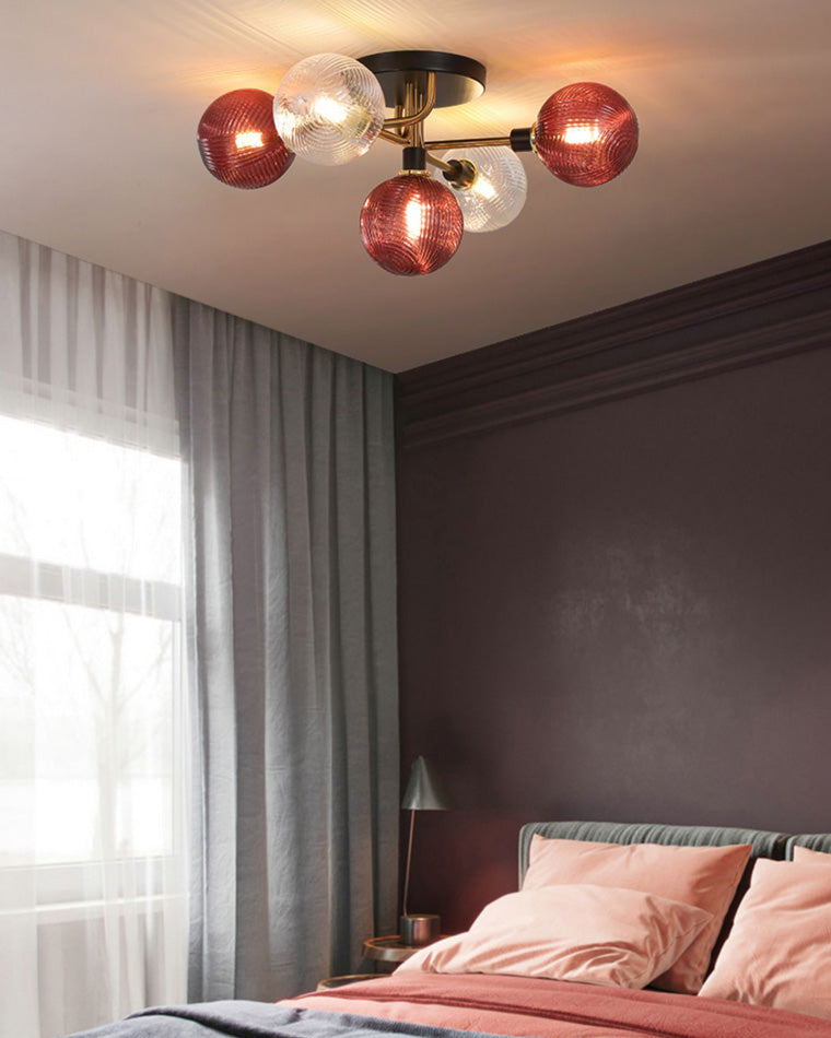 Olverai Ribbed Smoked/Green Glass Globe Ceiling Light