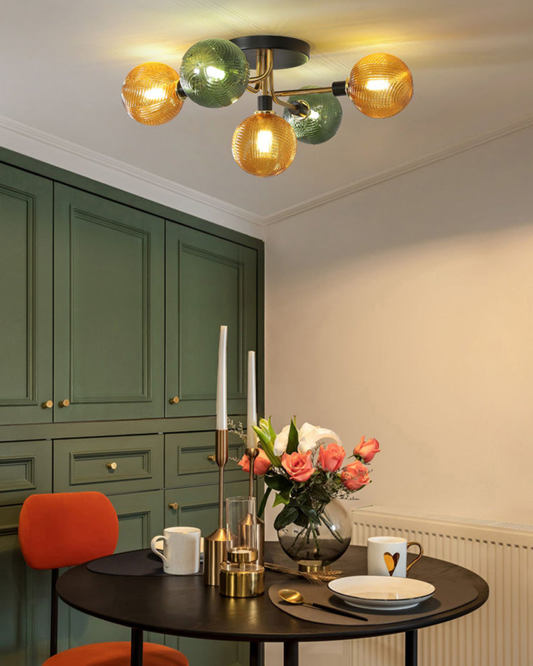 Olverai Ribbed Smoked/Green Glass Globe Ceiling Light