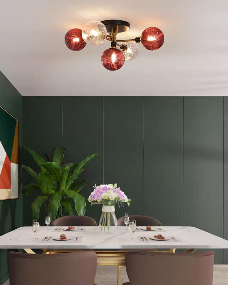 Olverai Ribbed Smoked/Green Glass Globe Ceiling Light