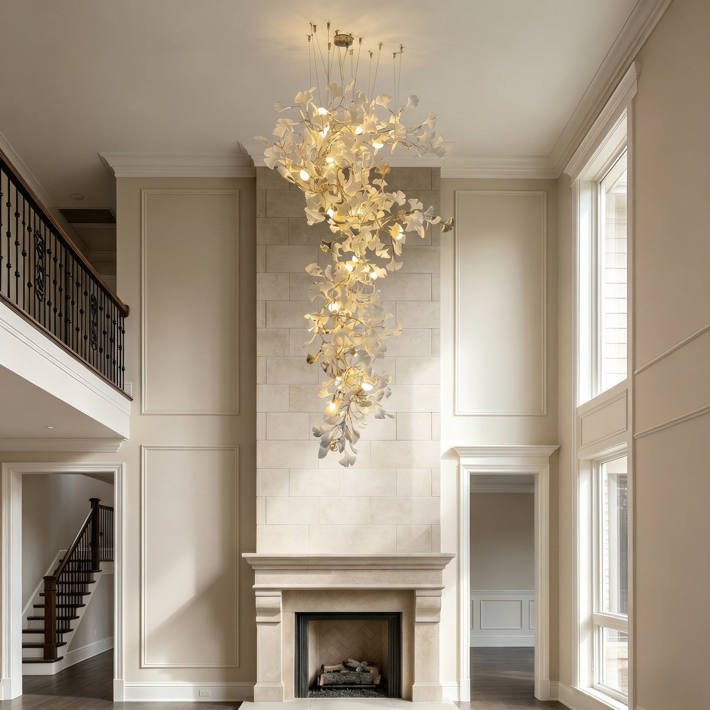 Olverai Ginkgo Long Cascading Foyer Chandelier