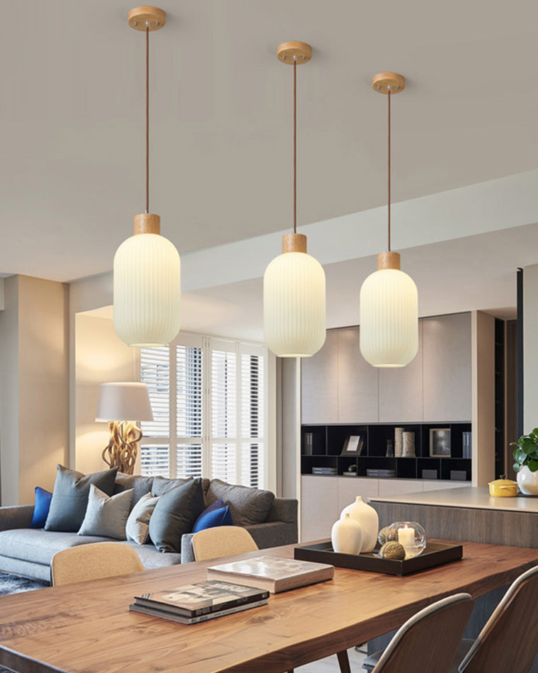 Olverai Ribbed Milk Glass Lantern Pendant Light