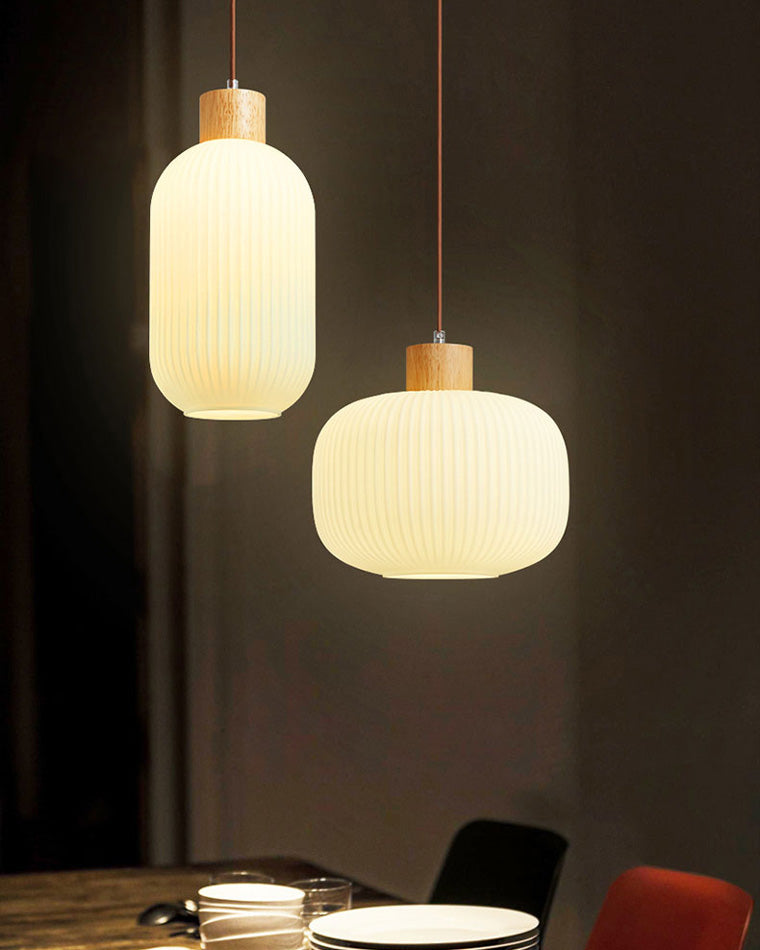 Olverai Ribbed Milk Glass Lantern Pendant Light