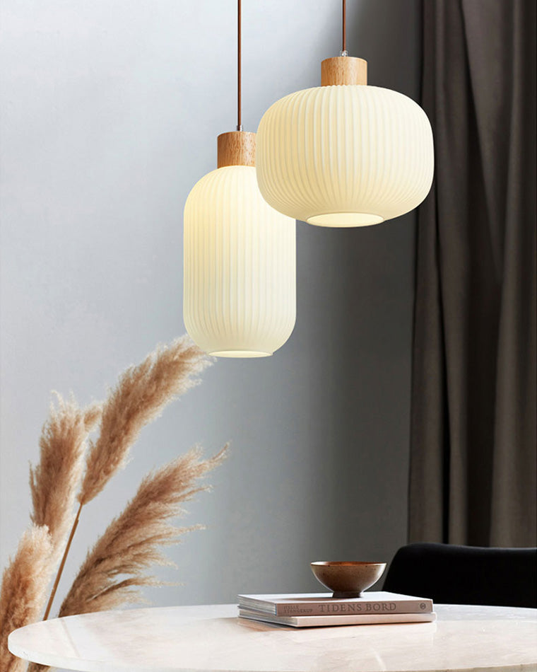 Olverai Ribbed Milk Glass Lantern Pendant Light
