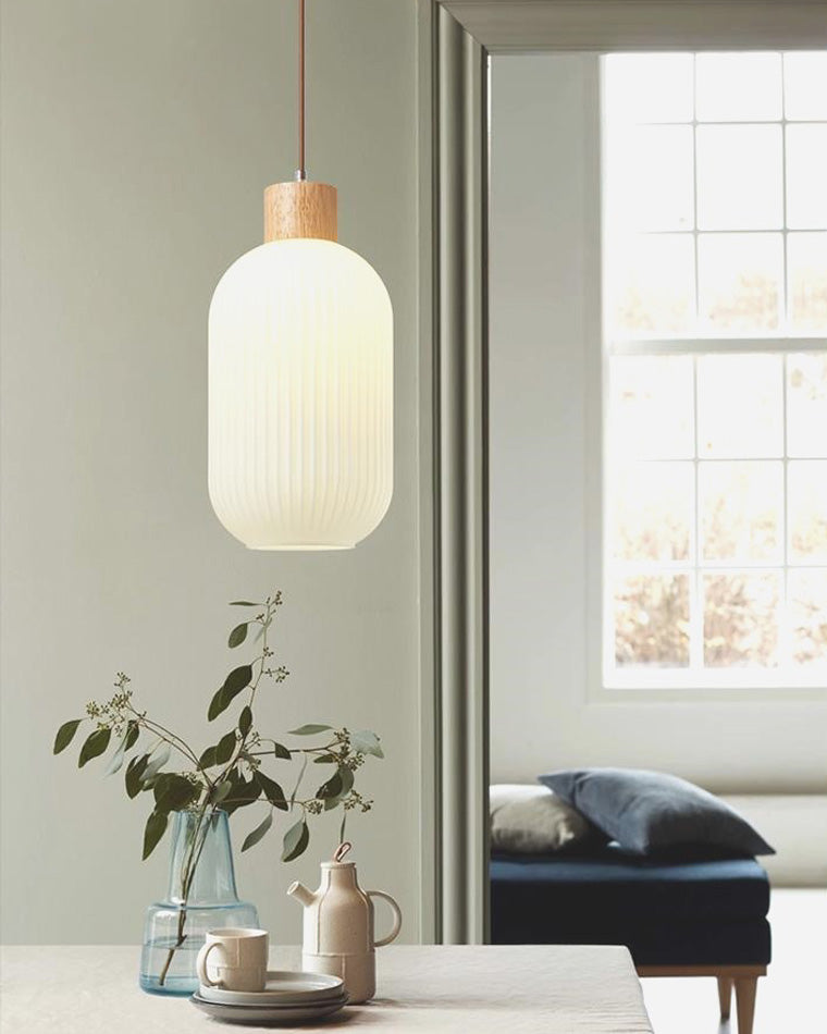Olverai Ribbed Milk Glass Lantern Pendant Light
