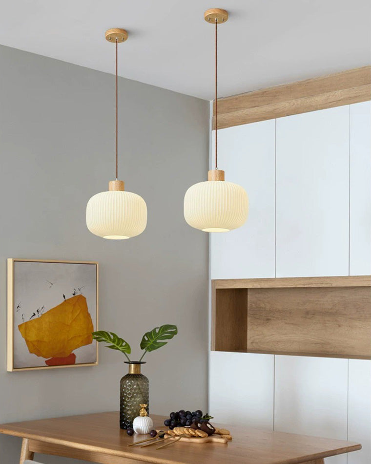 Olverai Ribbed Milk Glass Lantern Pendant Light