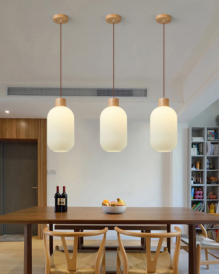 Olverai Ribbed Milk Glass Lantern Pendant Light