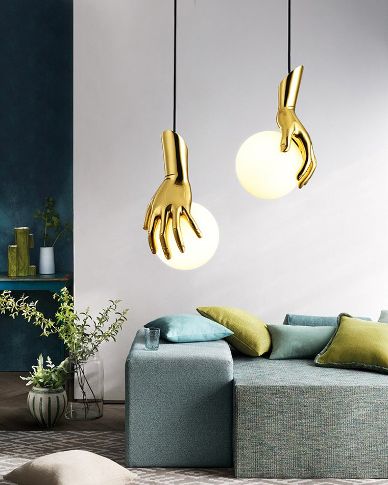 Olverai Hand Holding Globe Brass Pendant Light
