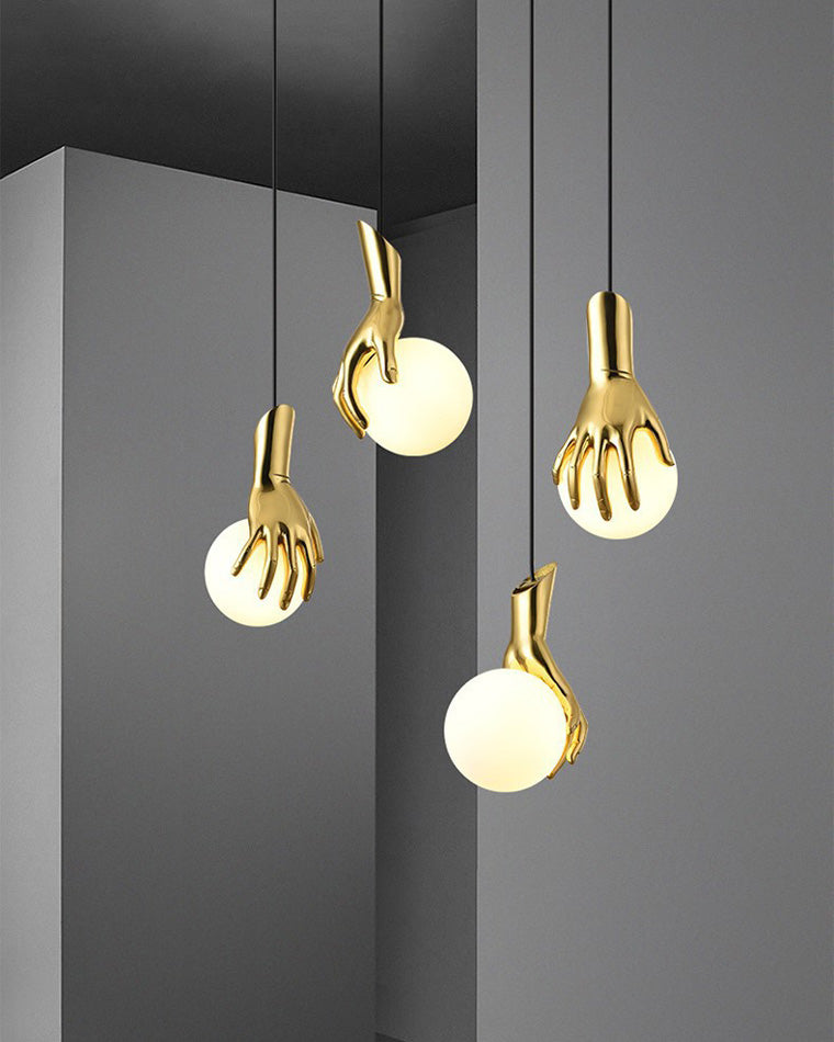 Olverai Hand Holding Globe Brass Pendant Light