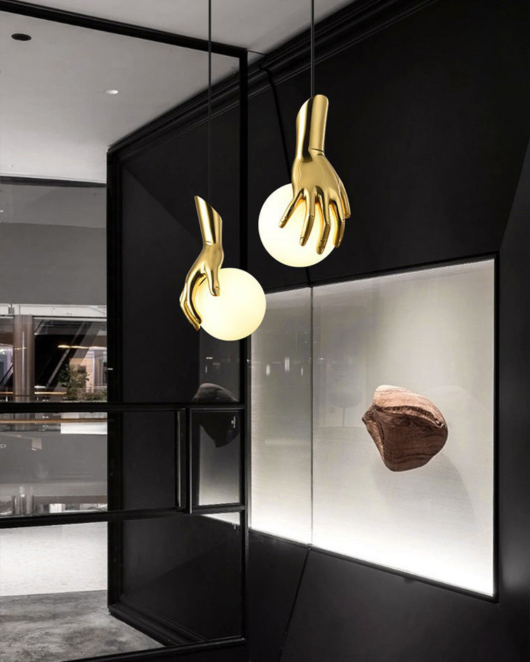 Olverai Hand Holding Globe Brass Pendant Light