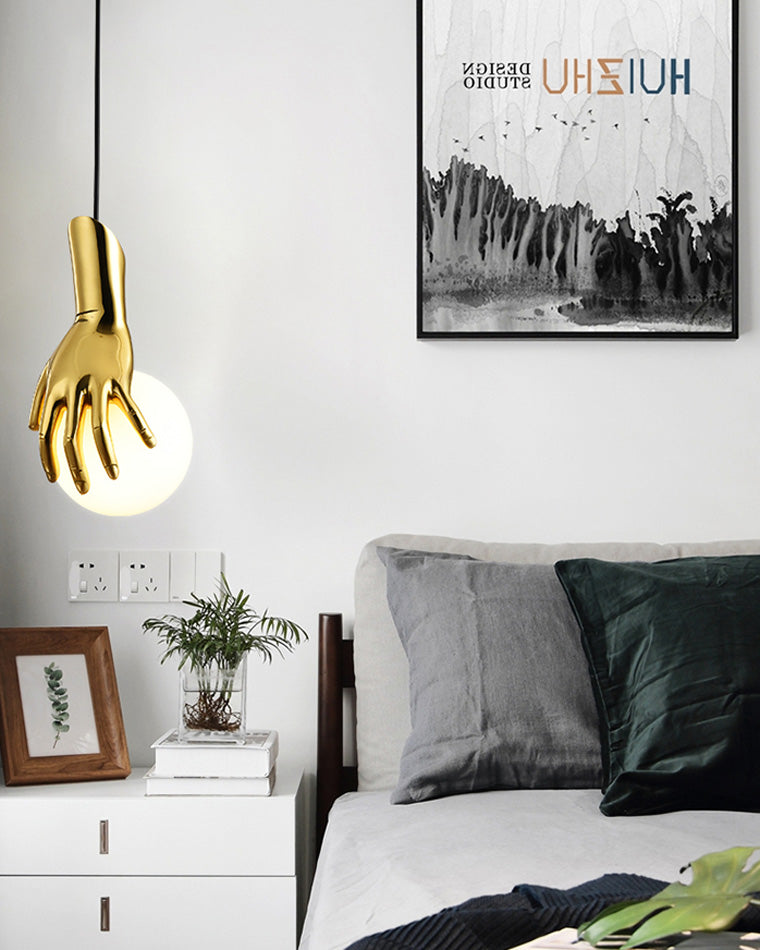 Olverai Hand Holding Globe Brass Pendant Light