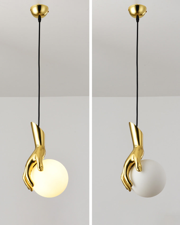 Olverai Hand Holding Globe Brass Pendant Light