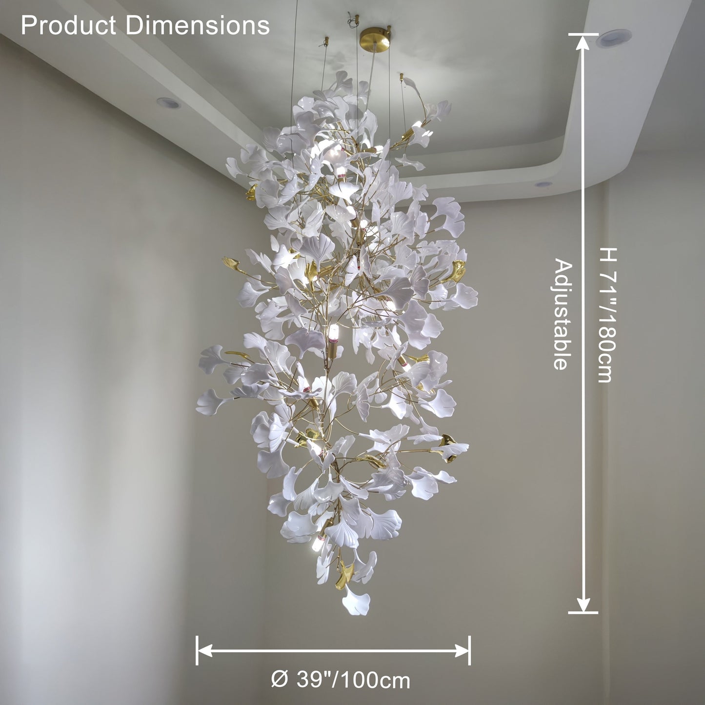 Olverai Ginkgo Long Cascading Foyer Chandelier