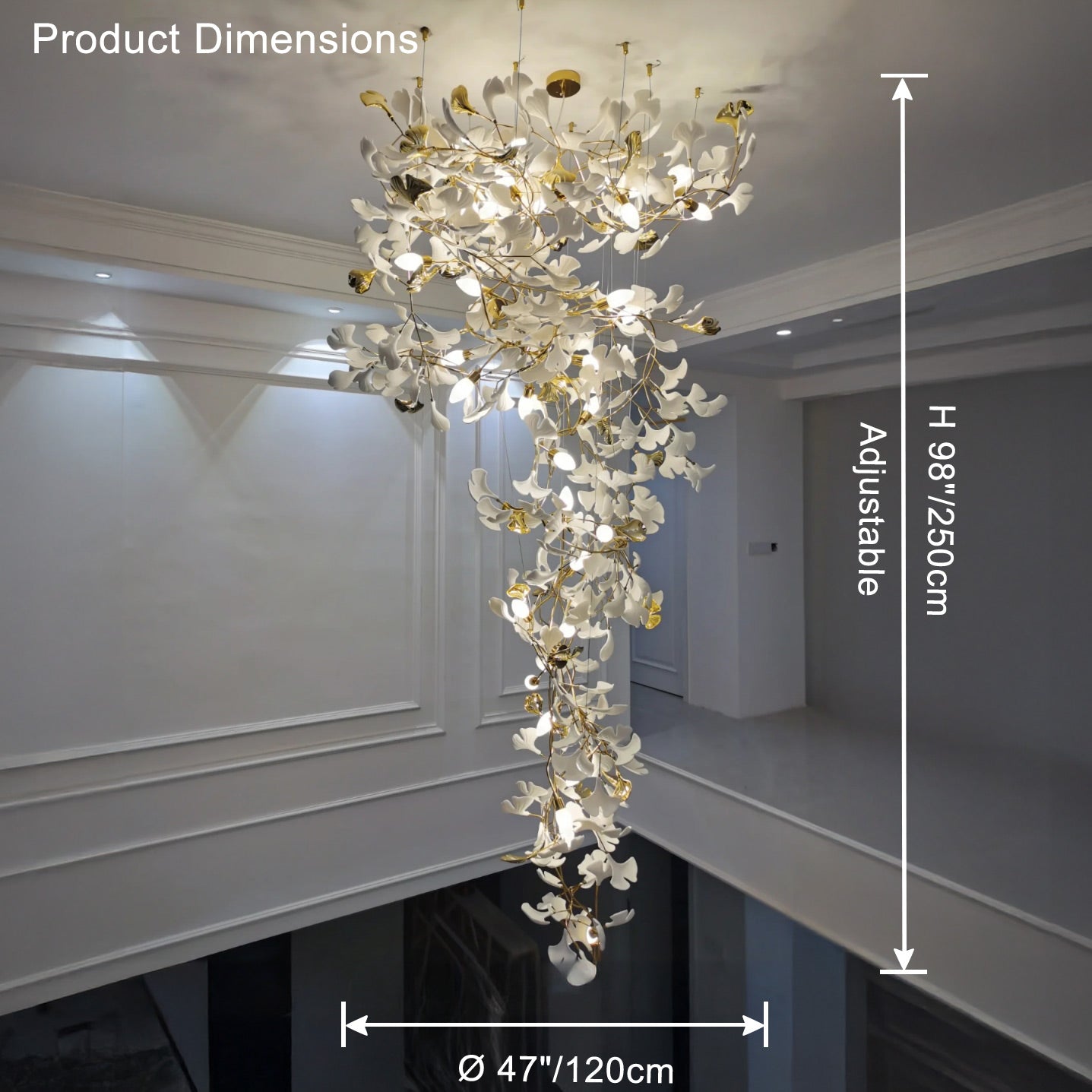 Olverai Ginkgo Long Cascading Foyer Chandelier