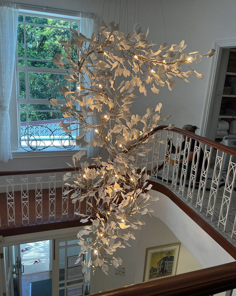 Olverai Ginkgo Long Cascading Foyer Chandelier