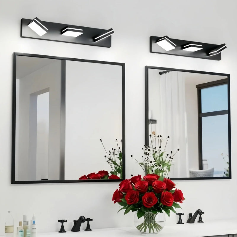 Arcato Modern 3-Light Bathroom Vanity – Cube Acrylic Shades on Matte Black Bathroom