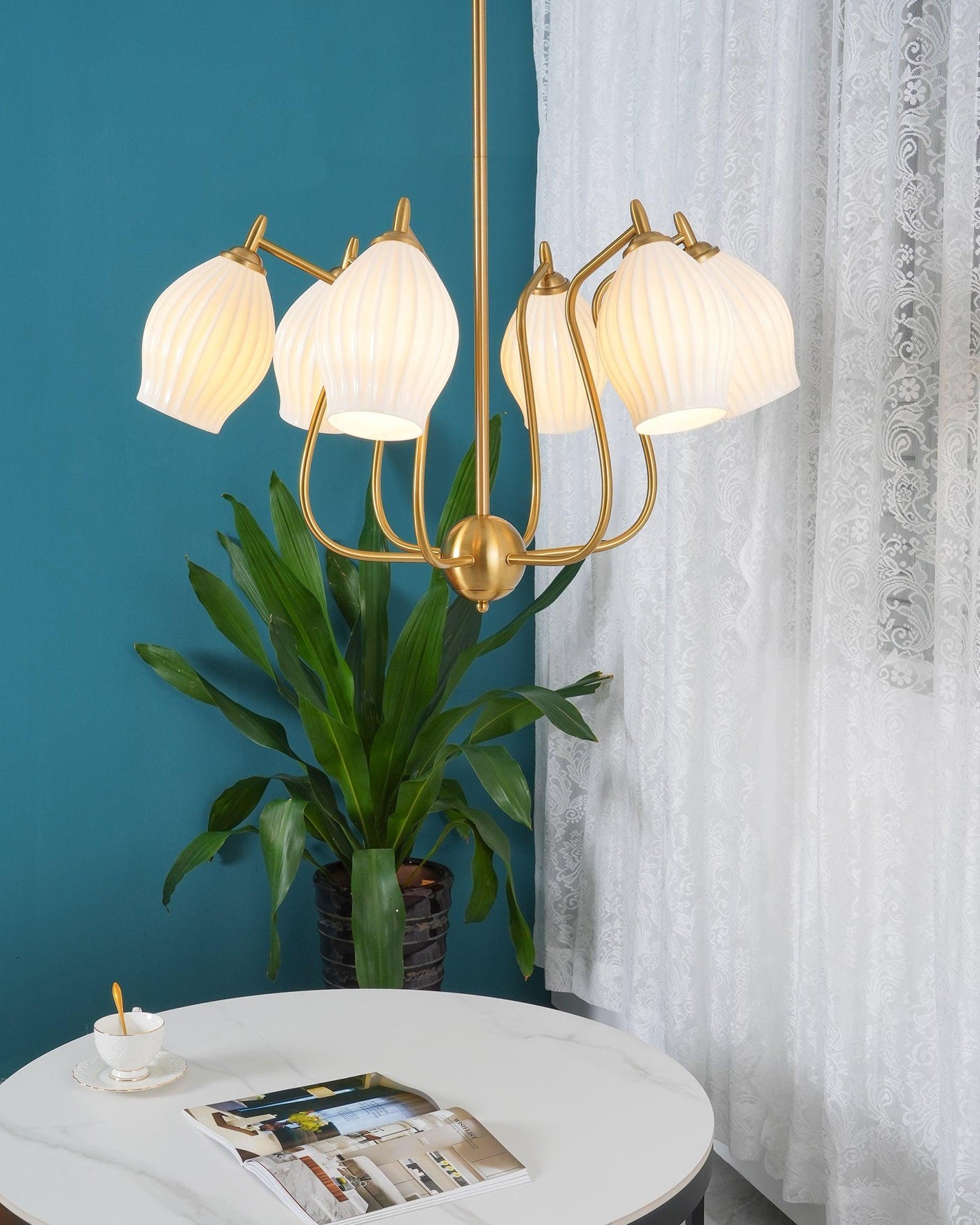 Olverai Mid Century Modern Ceramic Arm Chandelier