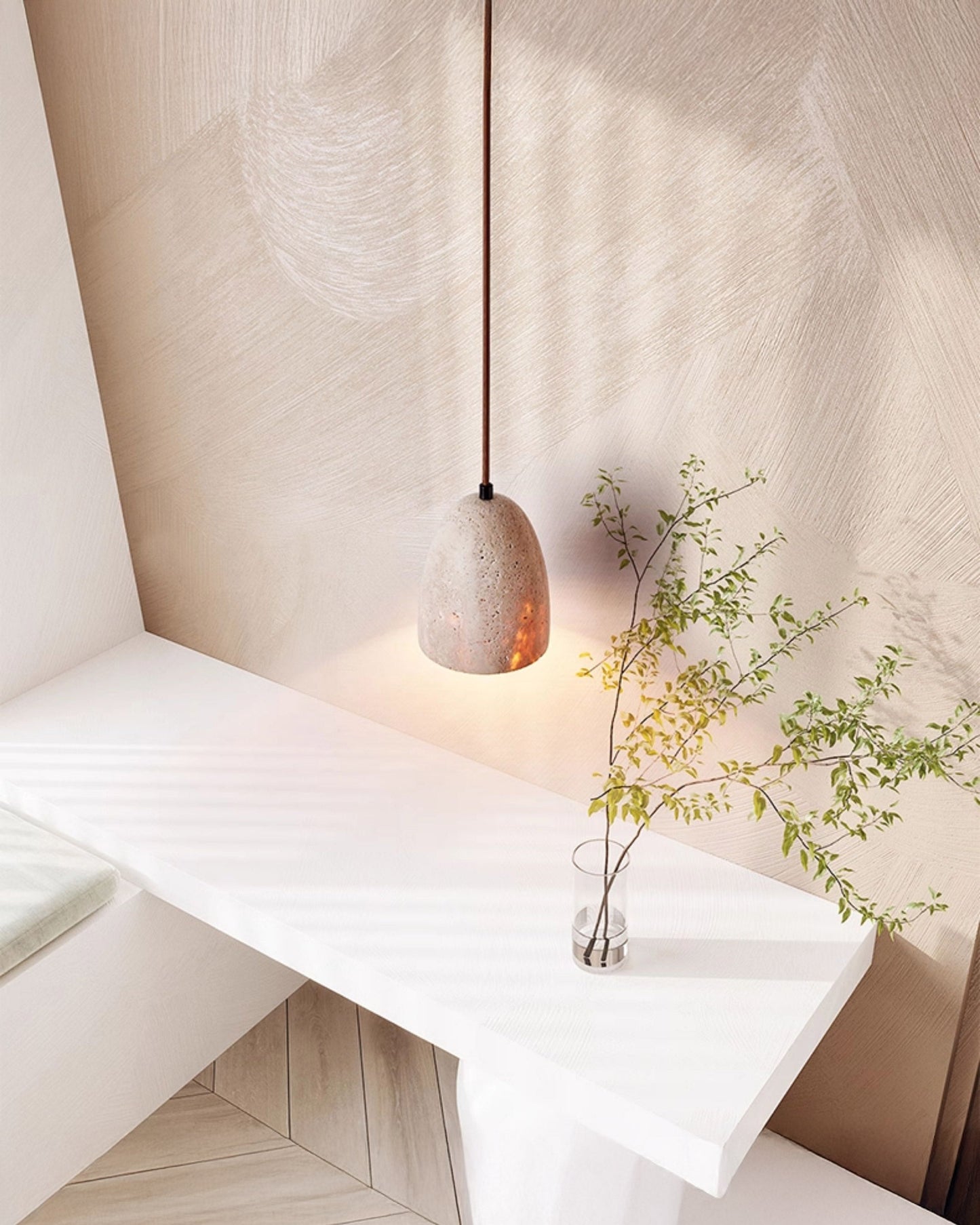 Olver Dome Travertine Pendant Light-WM3098