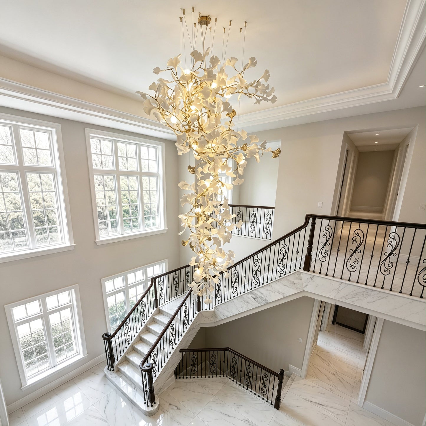 Olverai Ginkgo Long Cascading Foyer Chandelier