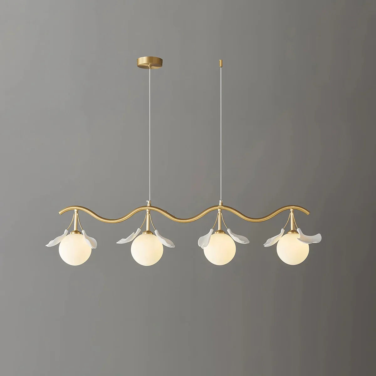 Evander Gingko Chandelier for Dining Area Brass & White 4 Lights