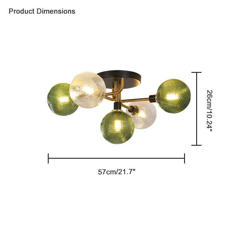 Olverai Ribbed Smoked/Green Glass Globe Ceiling Light