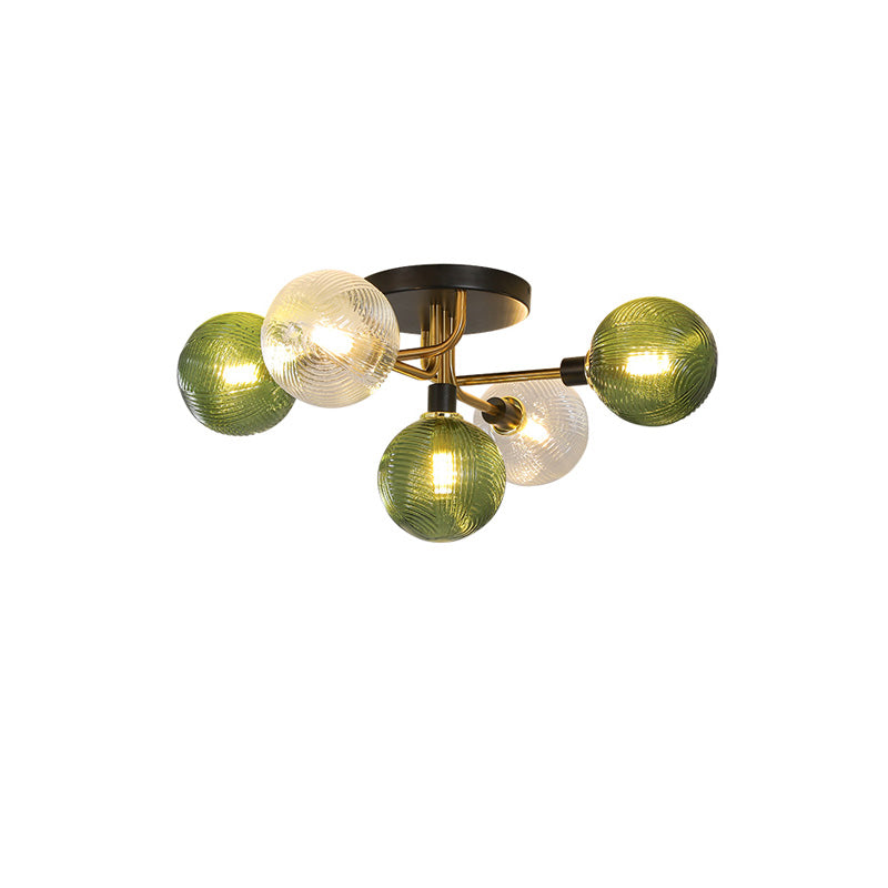 Olverai Ribbed Smoked/Green Glass Globe Ceiling Light
