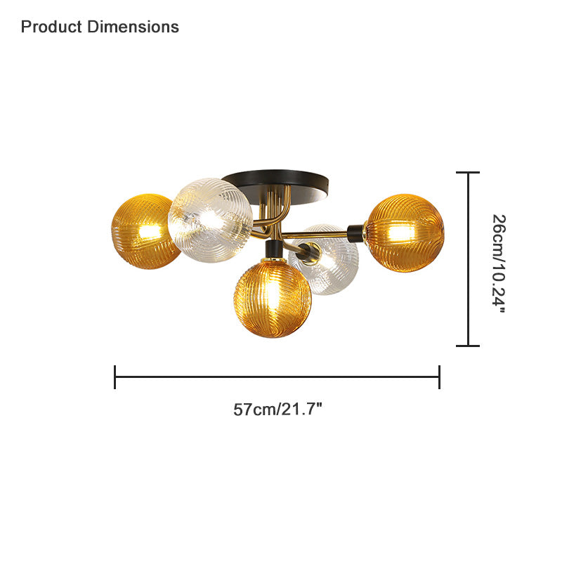 Olverai Ribbed Smoked/Green Glass Globe Ceiling Light