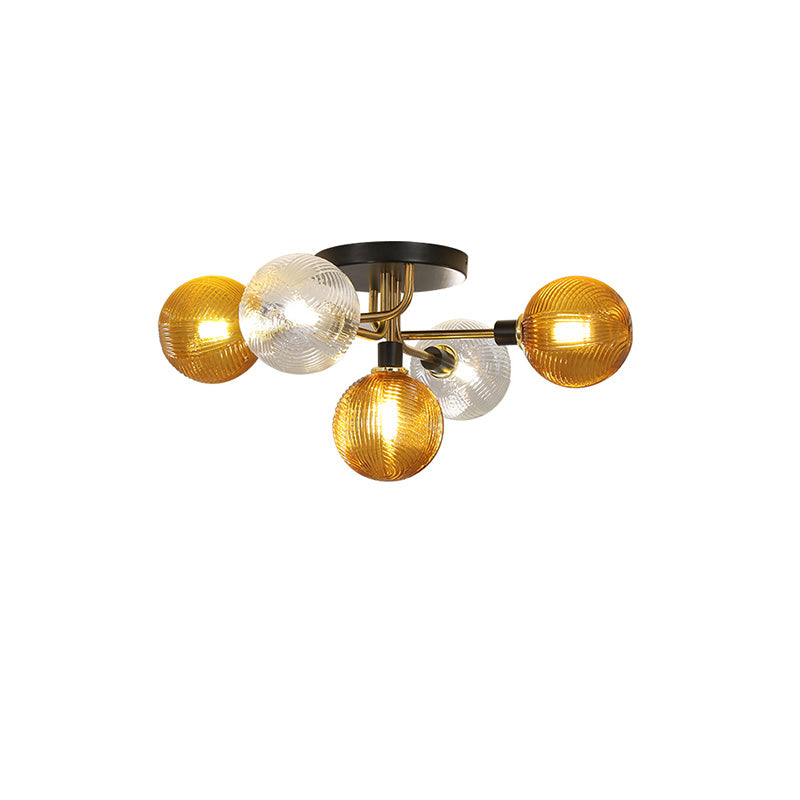 Olverai Ribbed Smoked/Green Glass Globe Ceiling Light