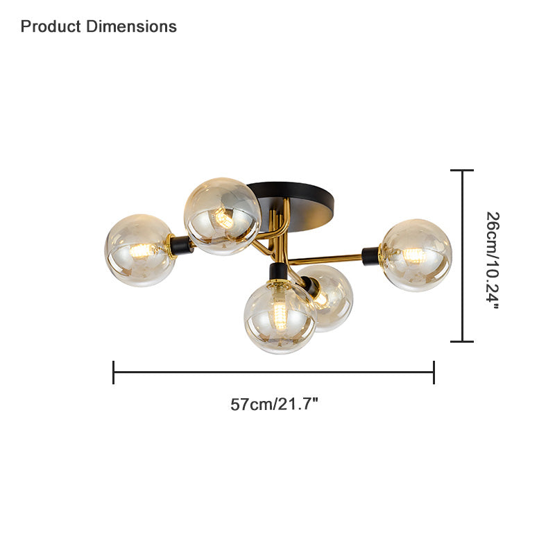Olverai Ribbed Smoked/Green Glass Globe Ceiling Light