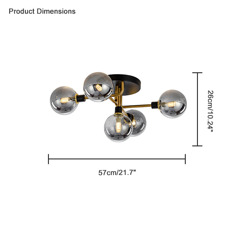 Olverai Ribbed Smoked/Green Glass Globe Ceiling Light