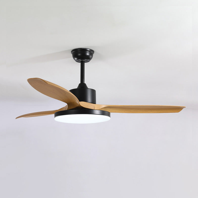 Black motor version of a black ceiling fan with light, featuring wood blades and a slim LED diffuser for stronger contrast in modern interiors.