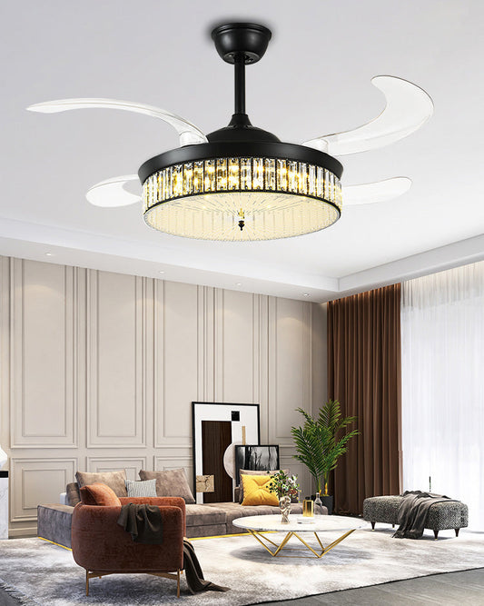 Olverai Crystal Retractable Ceiling Fan Chandelier