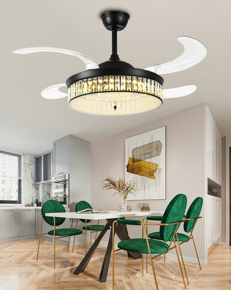 Olverai Crystal Retractable Ceiling Fan Chandelier