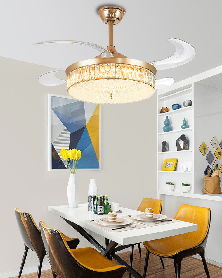 Olverai Crystal Retractable Ceiling Fan Chandelier