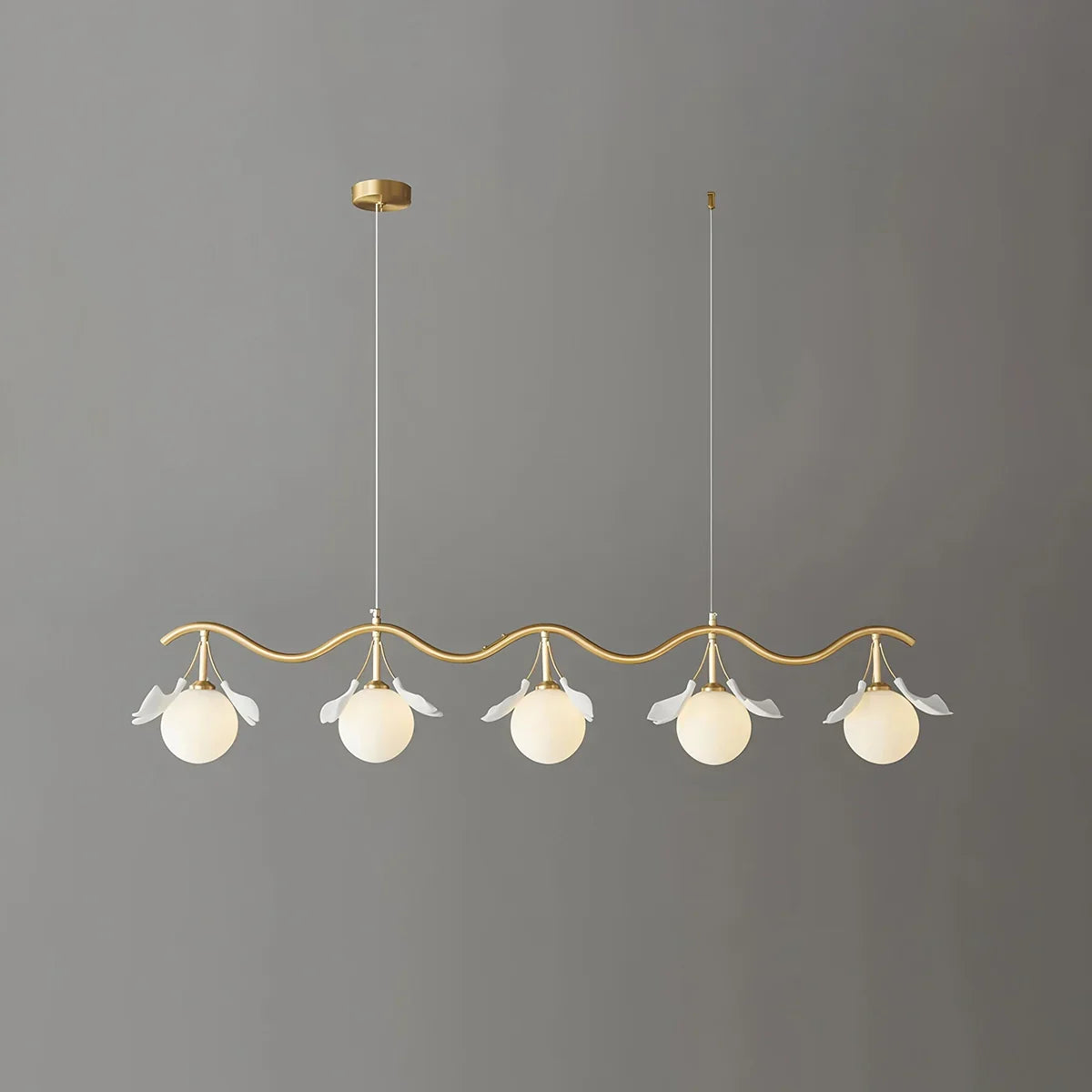 Evander Gingko Chandelier for Dining Area Brass & White 5 Lights