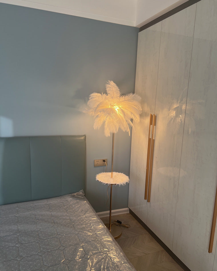 Olverai Feather Palm Tree Floor Lamp with Tray