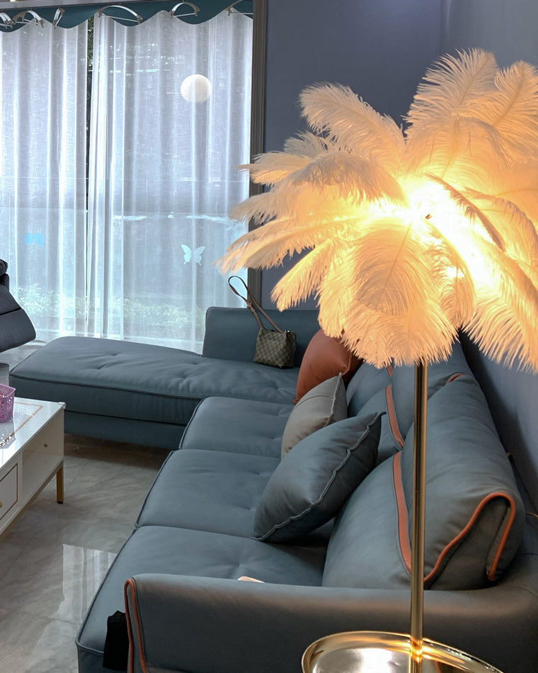 Olverai Feather Palm Tree Floor Lamp with Tray