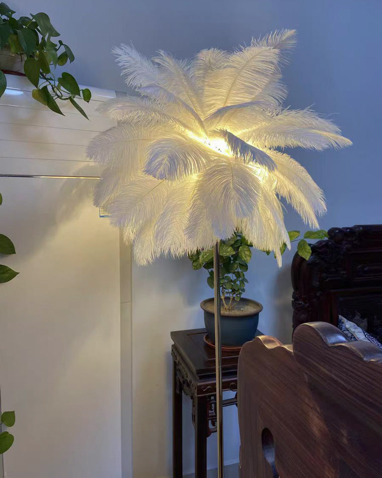 Olverai Feather Palm Tree Floor Lamp with Tray