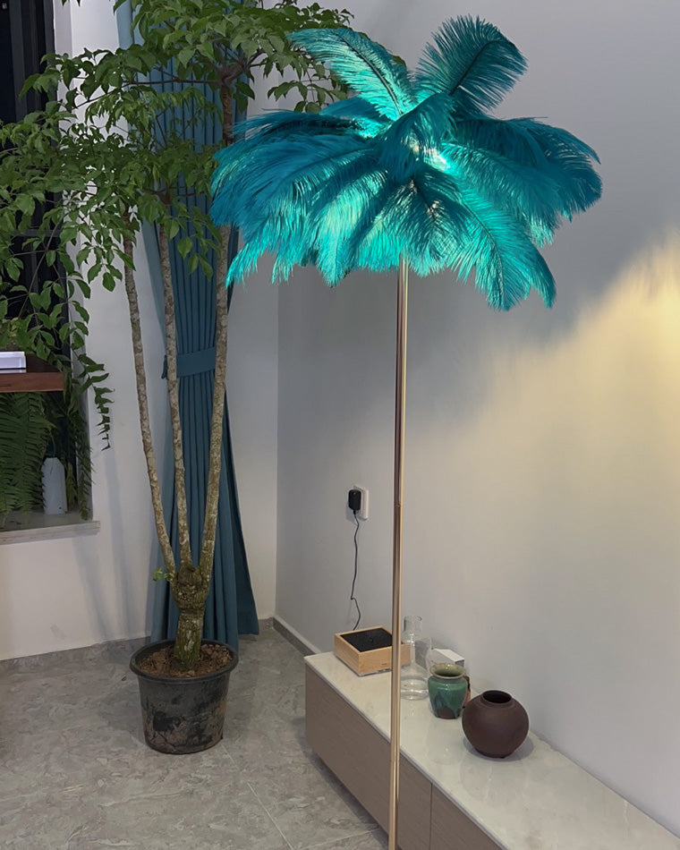 Olverai Feather Palm Tree Floor Lamp with Tray