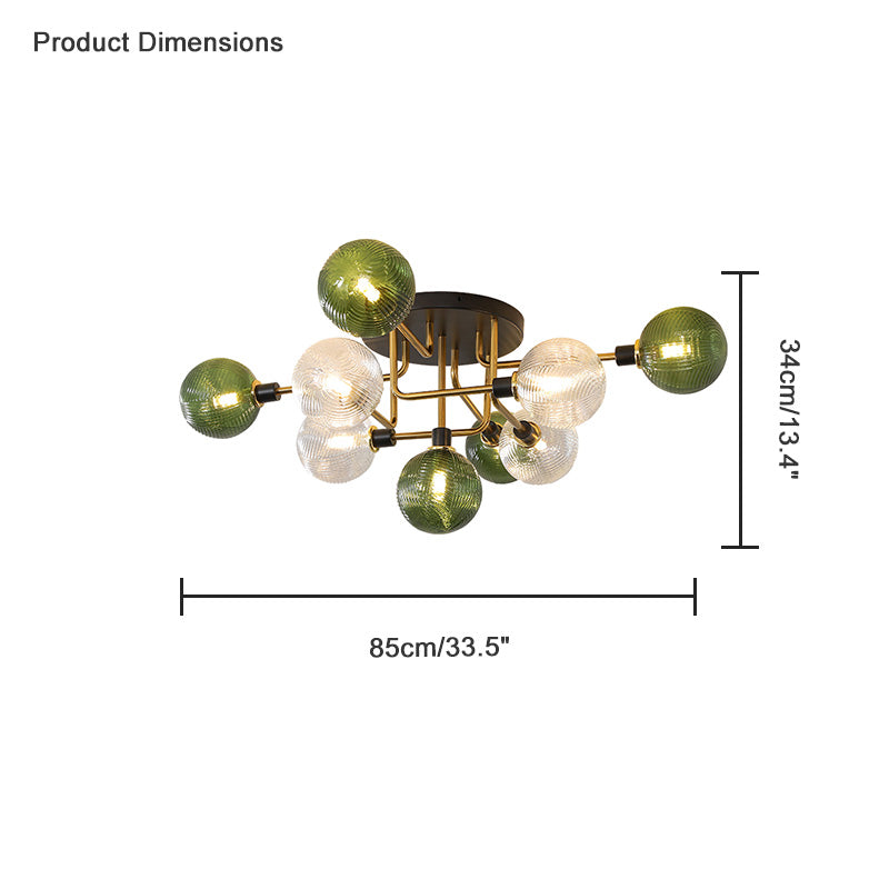 Olverai Ribbed Smoked/Green Glass Globe Ceiling Light