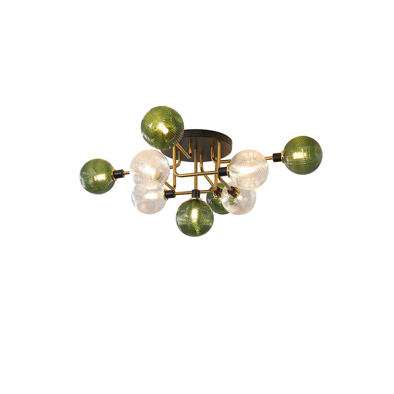 Olverai Ribbed Smoked/Green Glass Globe Ceiling Light