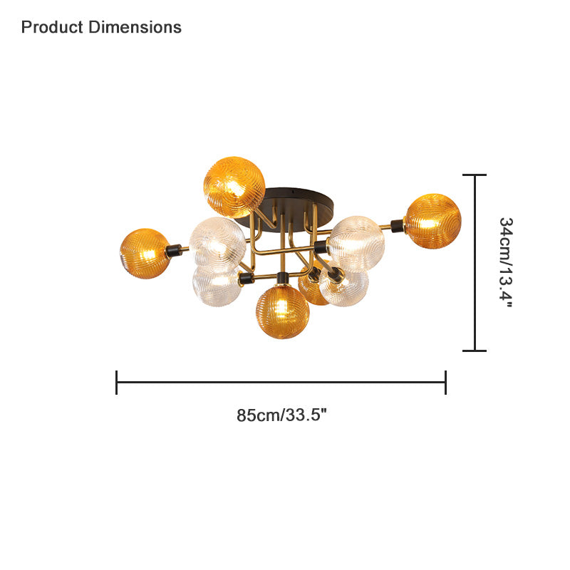 Olverai Ribbed Smoked/Green Glass Globe Ceiling Light